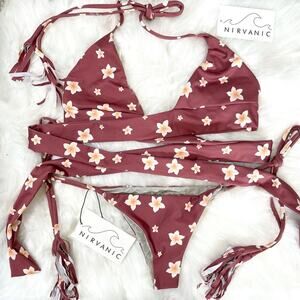 Nirvanic Fai Top & Kaia Bottom in Plumeria Clay Swim Set Women’s Size SMALL $162